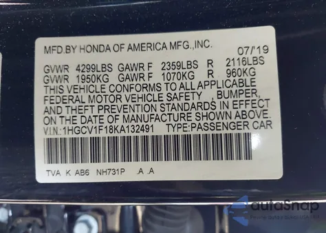 2019 Honda Accord Lx from USA, damaged, VIN 1HGCV1F18KA132491